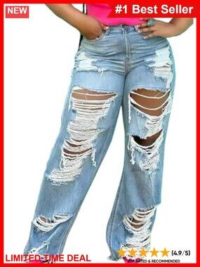 SHINFY Women's Baggy Ripped Wide Leg Distressed Jeans High Waisted